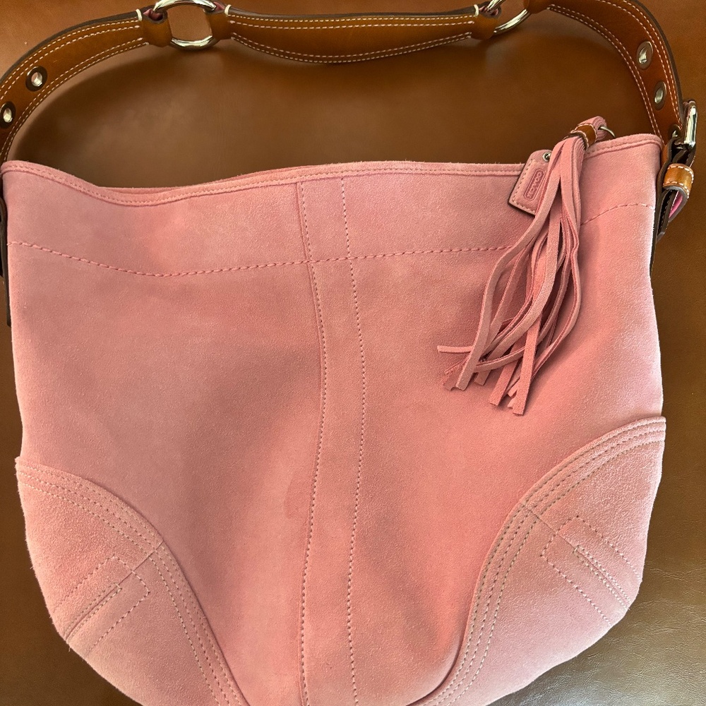 Coach Pink Suede and Leather Hobo-Style Satchel